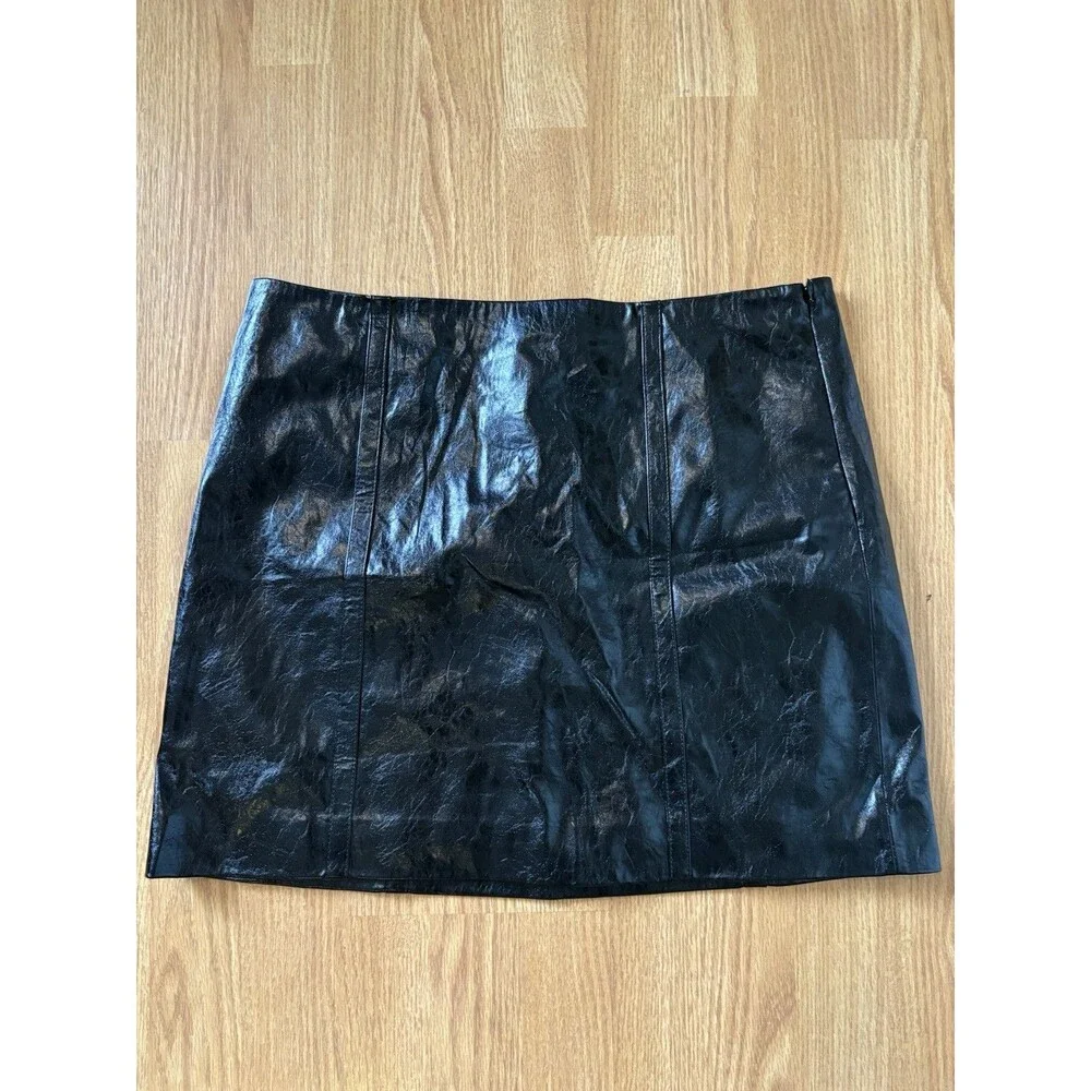 NWT J Crew Black Distressed Faux Leather Mini Skirt Size 12T
